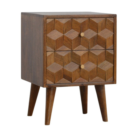 Cube Carved Bedside with 2 Drawers - Nightstands