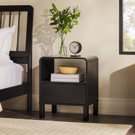 Curved - Top Solid Wood Nightstand with Drawer - Nightstands