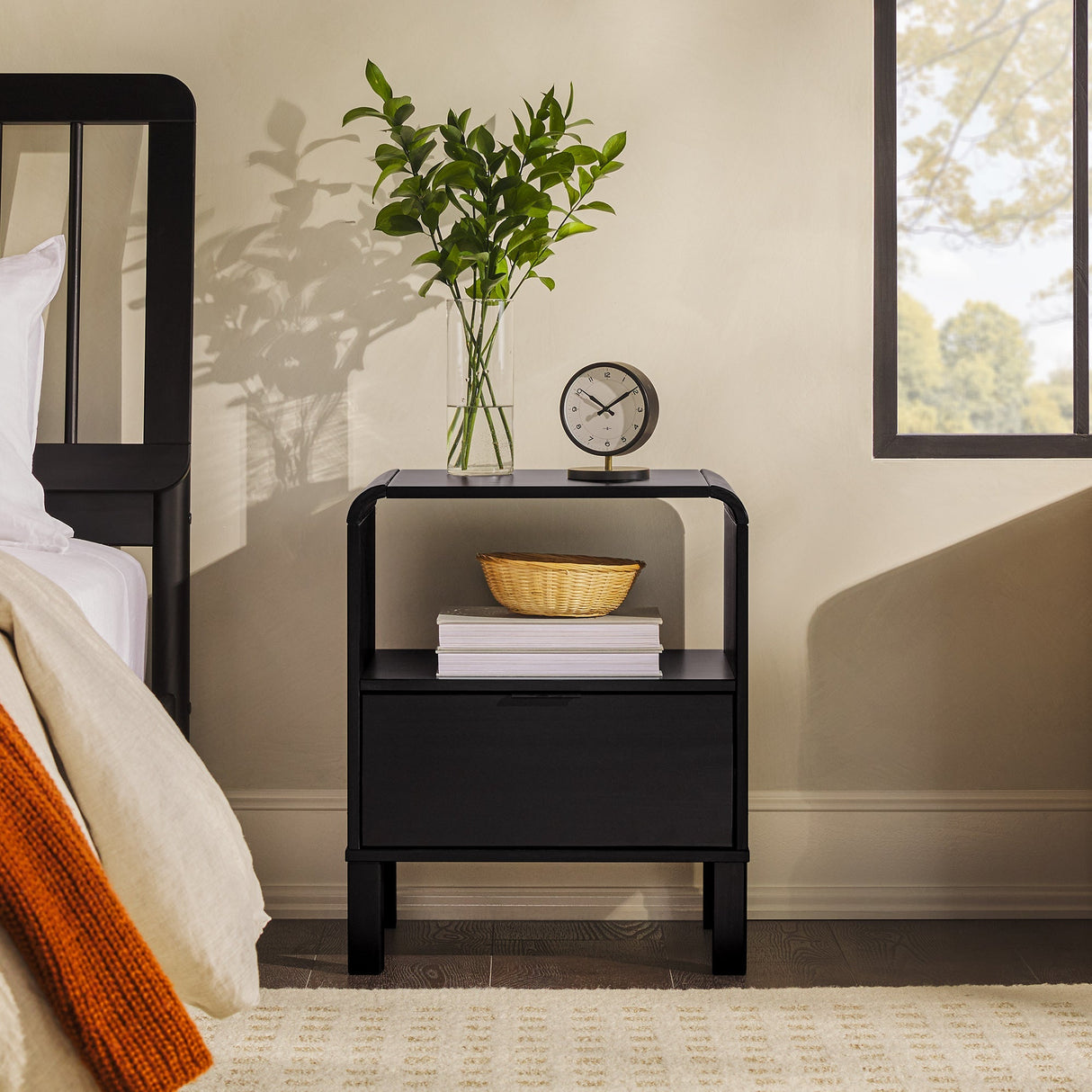 Curved - Top Solid Wood Nightstand with Drawer - Nightstands