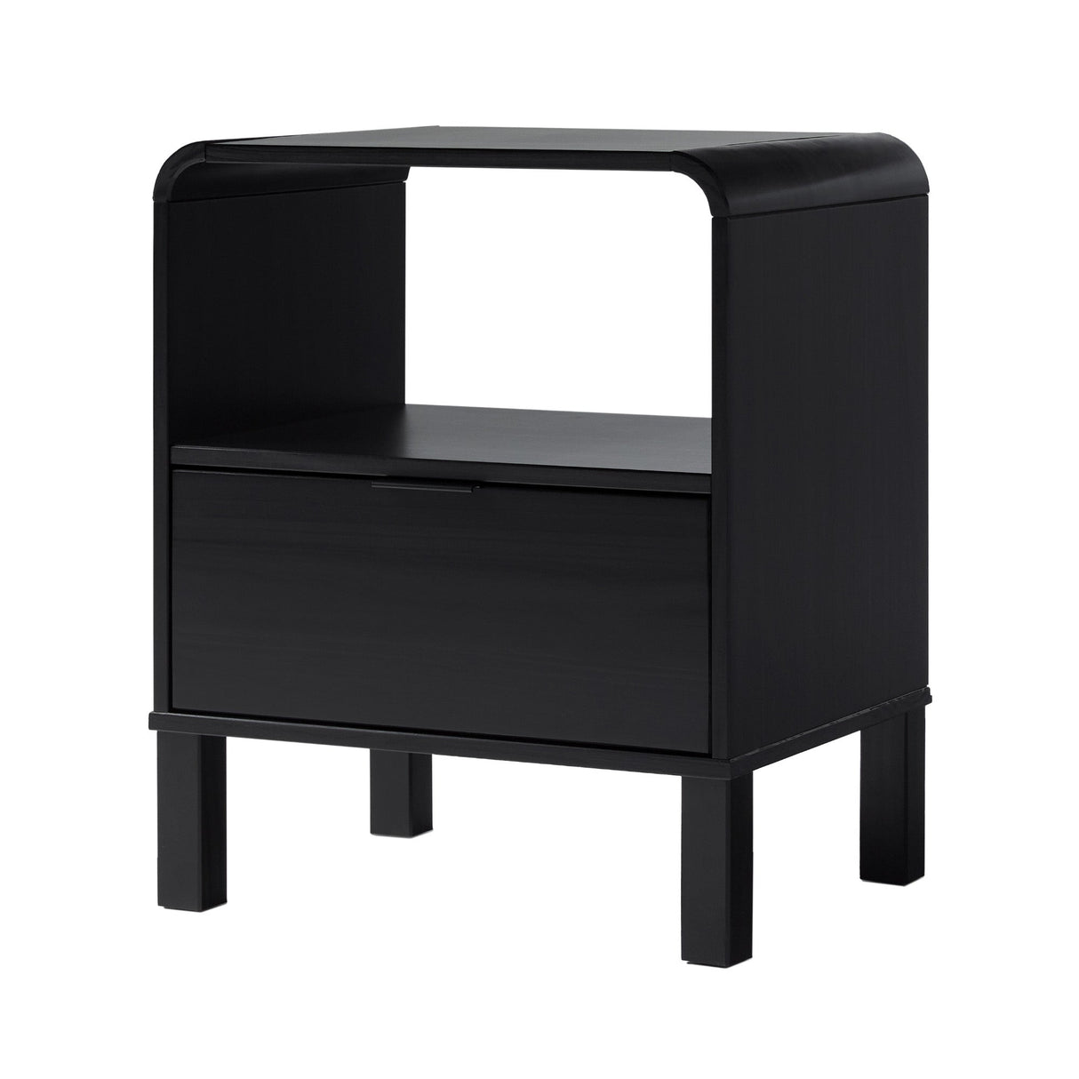 Curved - Top Solid Wood Nightstand with Drawer - Nightstands
