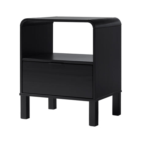 Curved - Top Solid Wood Nightstand with Drawer - Nightstands