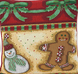 Gingerbread Snowman Woven Tapestry Throw Pillow Covers 16" x 16" (12917)