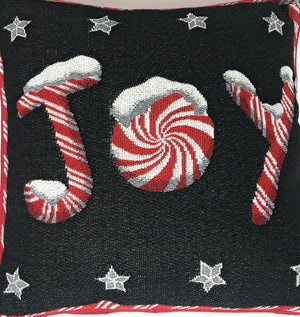 DaDa Peppermint Joy Stars Red Black Tapestry Throw Pillow Cover - 16” x 16” (12904)