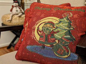 Red Santa Claus Christmas Woven Tapestry Throw Pillow Cover - 16" x 16" (17615)
