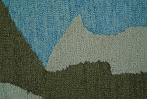 Custom Made Abstract Blue And Green Wool Rug