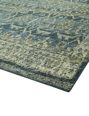 Custom Made Antique Charcoal Blue Transitional Hand Knotted Wool Area Rug