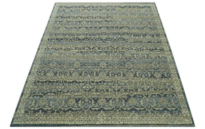Custom Made Antique Charcoal Blue Transitional Hand Knotted Wool Area Rug