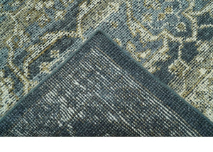 Custom Made Antique Charcoal Blue Transitional Hand Knotted Wool Area Rug
