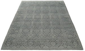 Custom Made Antique Finish Hand knotted Silver and Charcoal Wool Area Rug, Kids, Living Room and Bedroom Rug
