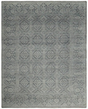 Custom Made Antique Finish Hand knotted Silver and Charcoal Wool Area Rug, Kids, Living Room and Bedroom Rug