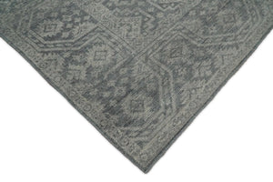 Custom Made Antique Finish Hand knotted Silver and Charcoal Wool Area Rug, Kids, Living Room and Bedroom Rug