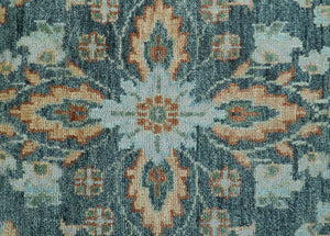 Custom Made Antique Hand Knotted Charcoal and Blue Traditional Oushak Design Wool Rug