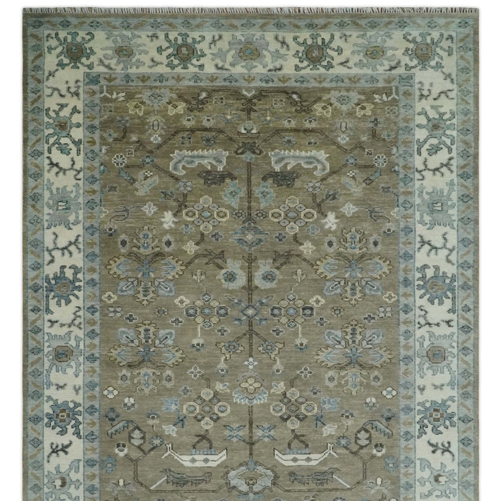 Custom Made Antique look Hand Knotted Beige, Ivory and Silver Oriental Oushak Multi Size Traditional Wool Area Rug