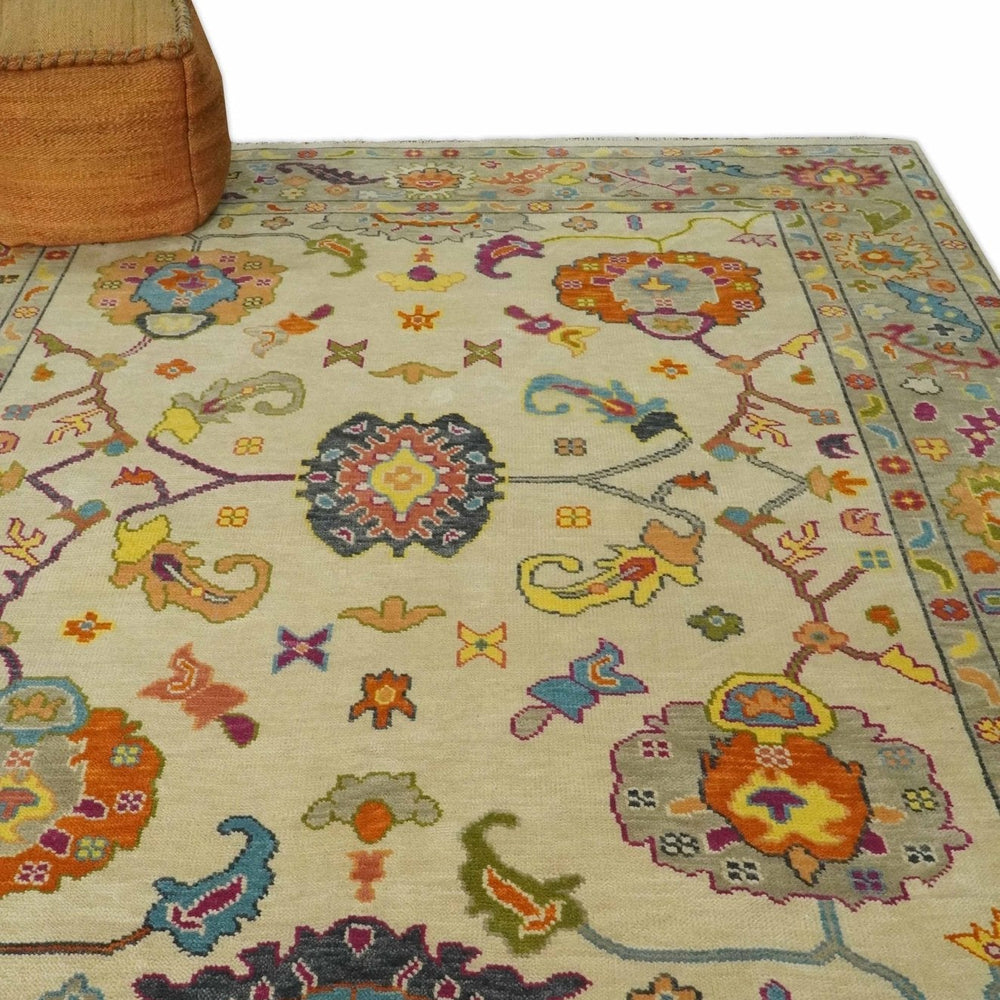 Custom Made Antique Style Beige Colorful Hand knotted Traditional Oushak wool Area Rug