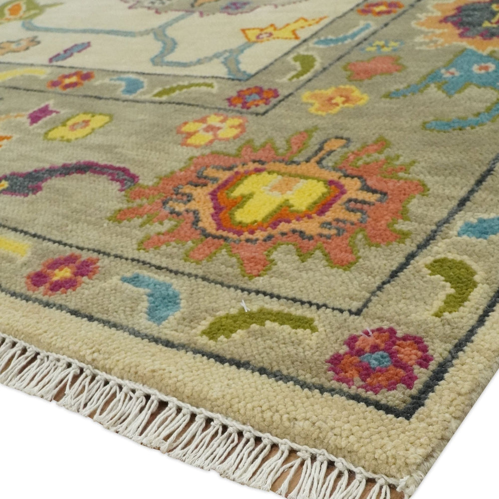 Custom Made Antique Style Beige Colorful Hand knotted Traditional Oushak wool Area Rug