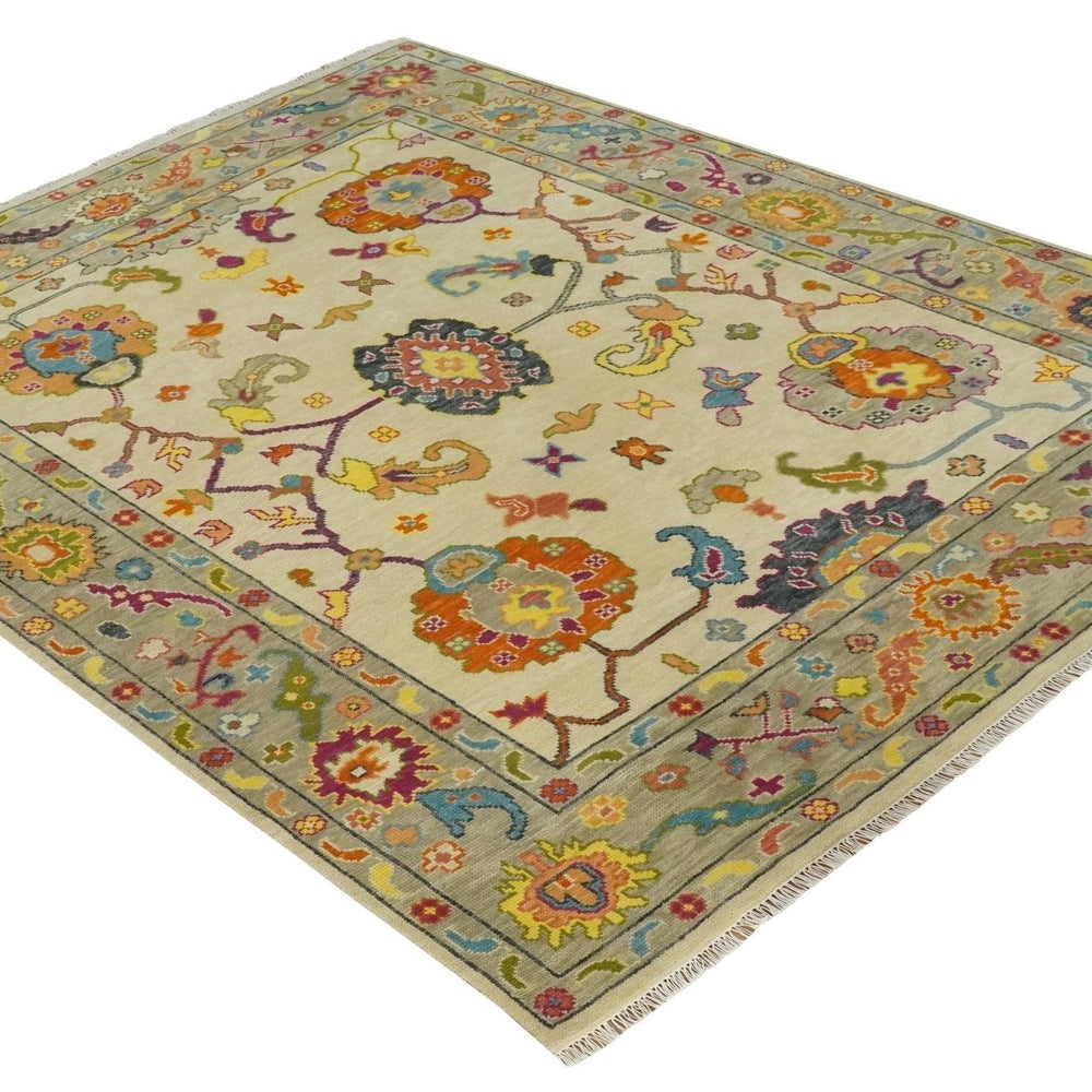 Custom Made Antique Style Beige Colorful Hand knotted Traditional Oushak wool Area Rug