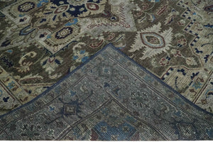 Custom Made Antique Style Brown, Beige and Blue Traditional wool Area Rug