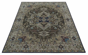 Custom Made Antique Style Brown, Beige and Blue Traditional wool Area Rug