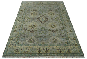 Custom Made Antique Style Green and Silver Hand knotted Traditional Oriental Oushak wool Area Rug