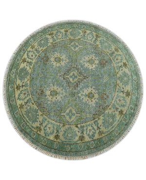 Custom Made Antique Style Green and Silver Hand knotted Traditional Oriental Oushak wool Area Rug