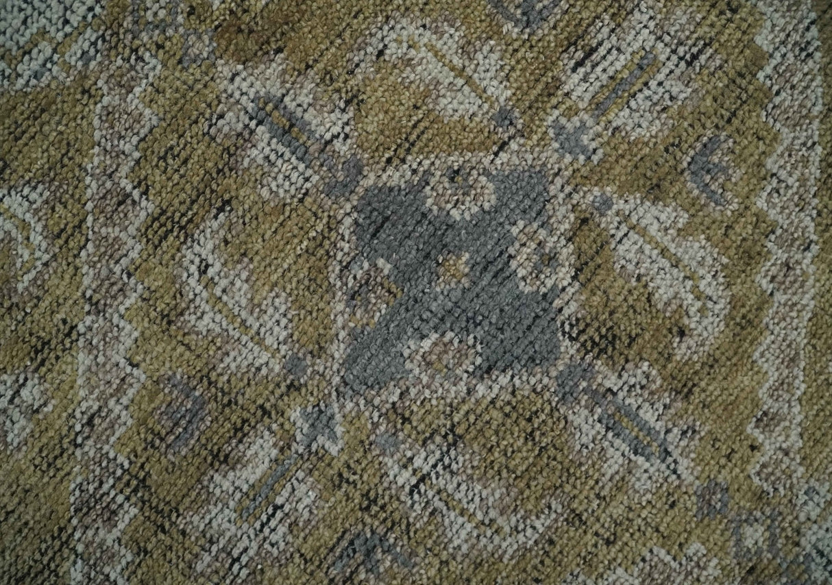 Custom Made Antique Style Hand Knotted Olive, Silver and Charcoal Traditional Wool Area Rug
