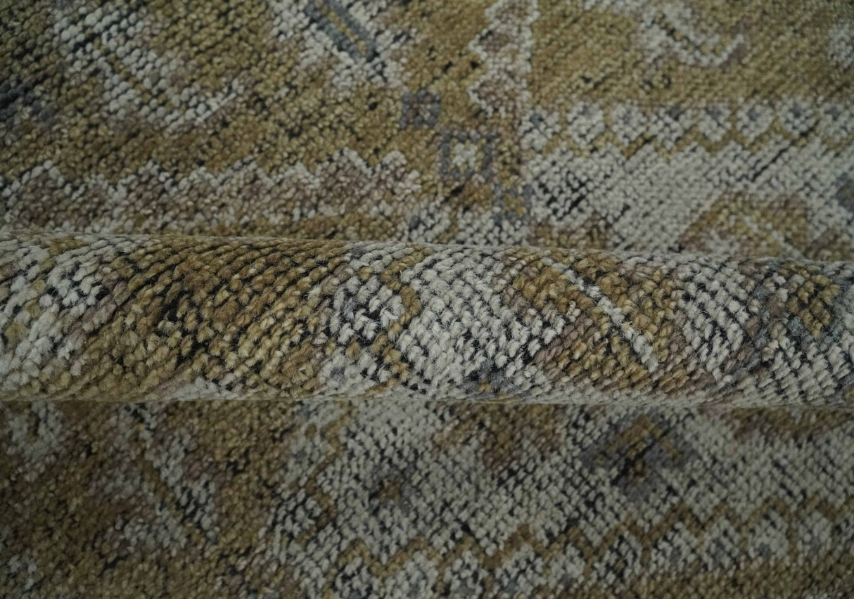 Custom Made Antique Style Hand Knotted Olive, Silver and Charcoal Traditional Wool Area Rug