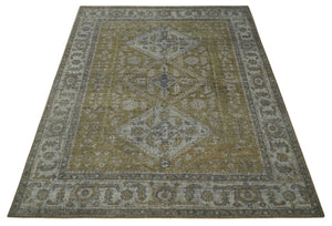 Custom Made Antique Style Hand Knotted Olive, Silver and Charcoal Traditional Wool Area Rug
