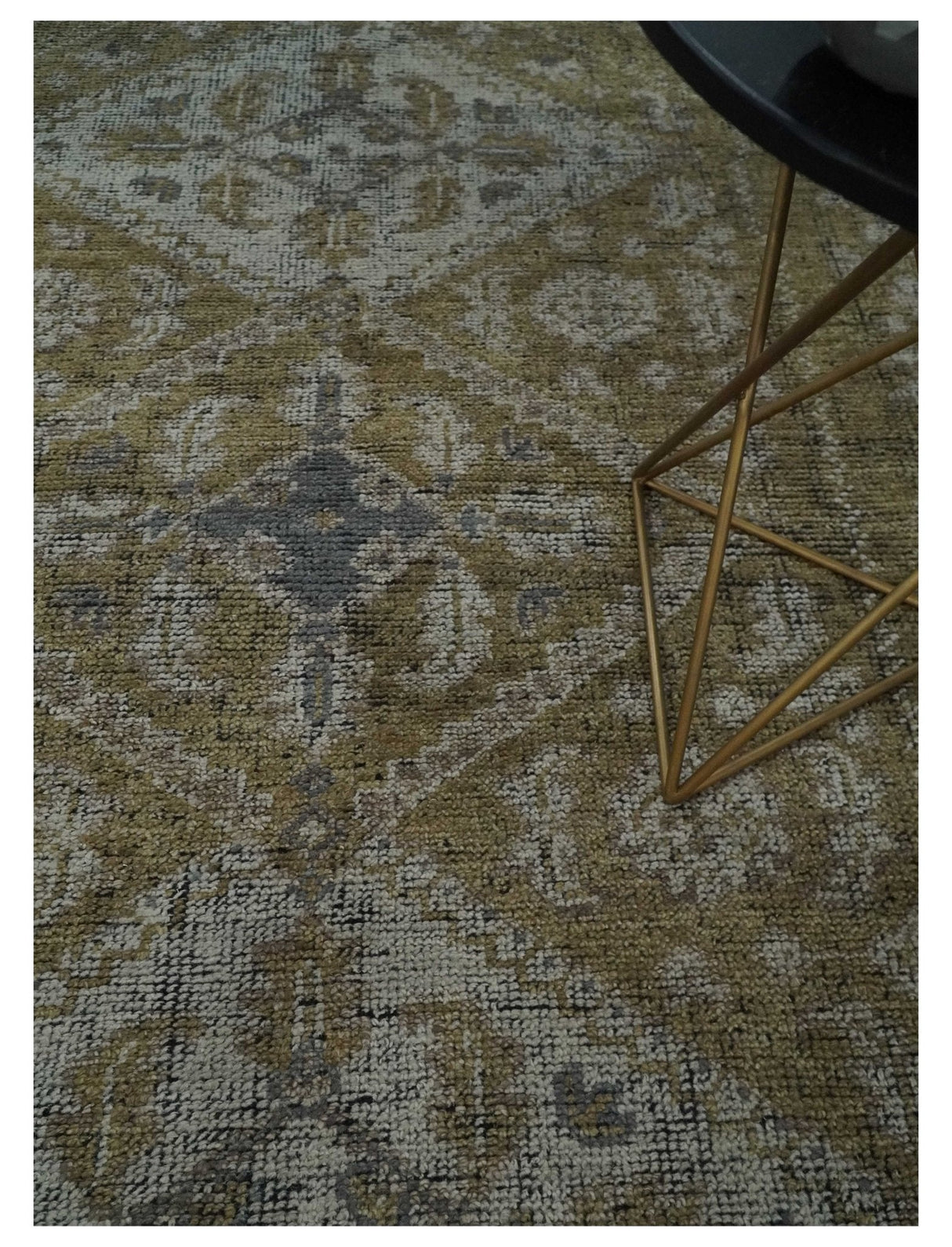 Custom Made Antique Style Hand Knotted Olive, Silver and Charcoal Traditional Wool Area Rug