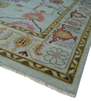 Custom Made Aqua and Green Hand knotted Traditional Oushak wool area Rug
