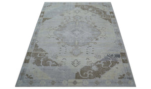 Custom Made Beige And Blue Traditional Turkish Design Hand knotted Wool Rug