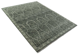 Custom Made Beige And Green  Modern Geometrical Design Hand Knotted wool rug