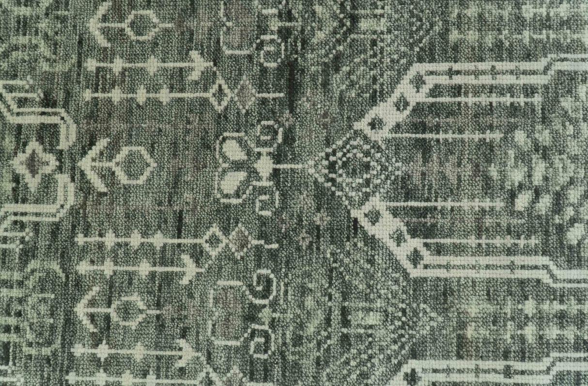 Custom Made Beige And Green  Modern Geometrical Design Hand Knotted wool rug