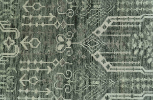 Custom Made Beige And Green  Modern Geometrical Design Hand Knotted wool rug