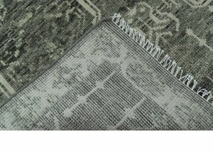 Custom Made Beige And Green  Modern Geometrical Design Hand Knotted wool rug