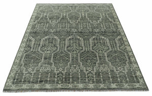 Custom Made Beige And Green  Modern Geometrical Design Hand Knotted wool rug