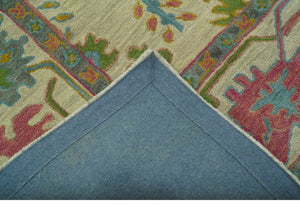 Custom Made Beige And Green Traditional Oushak Design Hand Tufted Wool Rug