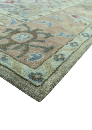 Custom Made Beige and peac Traditional Oushak Design Hand Tufted Wool Rug