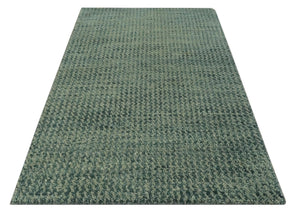 Custom Made Beige and Shades of Blue Stripes Design Contemporary wool area Rug
