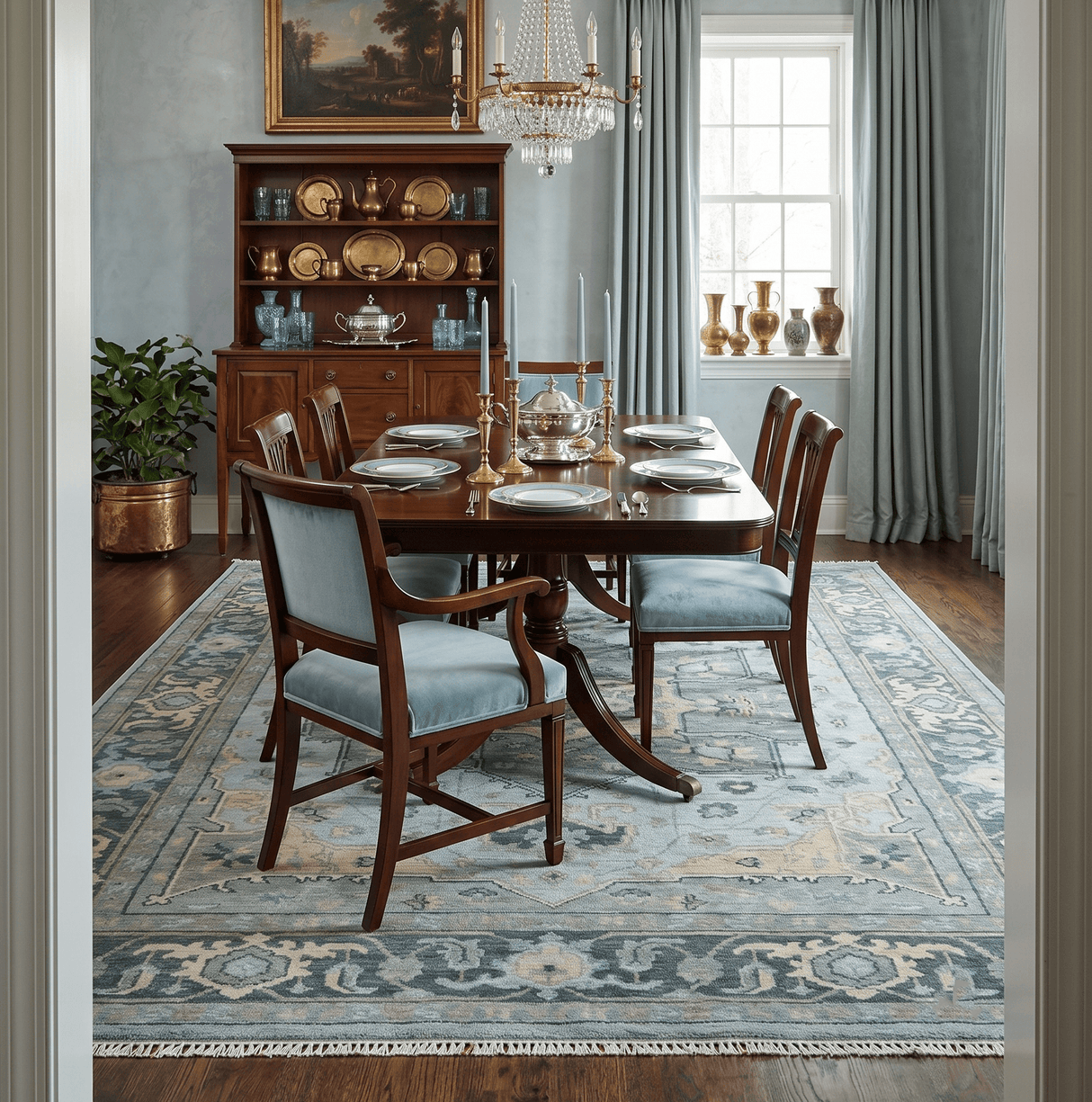 Custom made Beige, Gray and Charcoal Hand Knotted  Traditional Heriz Wool Rug
