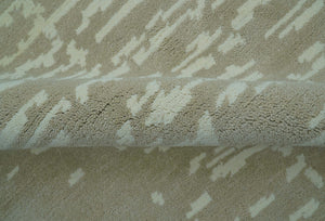 Custom Made Beige Modern Contemporary Hand Knotted Wool Area Rug