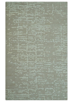 Custom Made Beige Modern Contemporary Hand Knotted Wool Area Rug