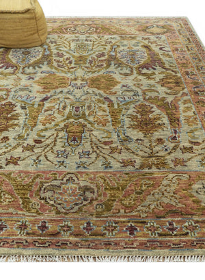 Custom Made Beige, Peach And Green Transition Hand Knotted wool rug