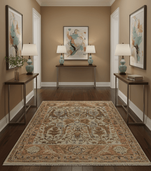 Custom Made Beige, Peach And Green Transition Hand Knotted wool rug