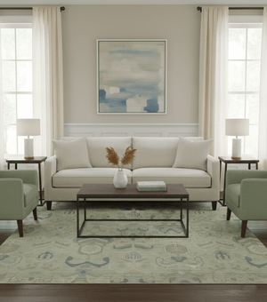 Custom Made Blue And Beige Modern Ikat Design Hand Knotted Wool Area Rug