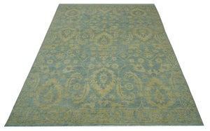 Custom Made Blue And Beige Traditional Floral Hand Knotted Wool Rug