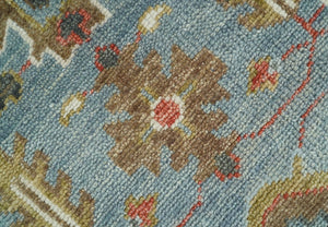 Custom Made Blue And Beige Traditional Hand Knotted Wool Area Rug