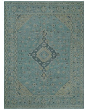 Custom Made Blue And Beige Turkish Design Hand knotted Wool Area Rug