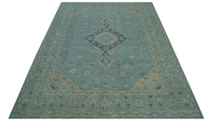 Custom Made Blue And Beige Turkish Design Hand knotted Wool Area Rug