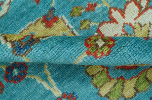 Custom Made Blue And Brown Traditional Floral Hand Knotted Wool Rug
