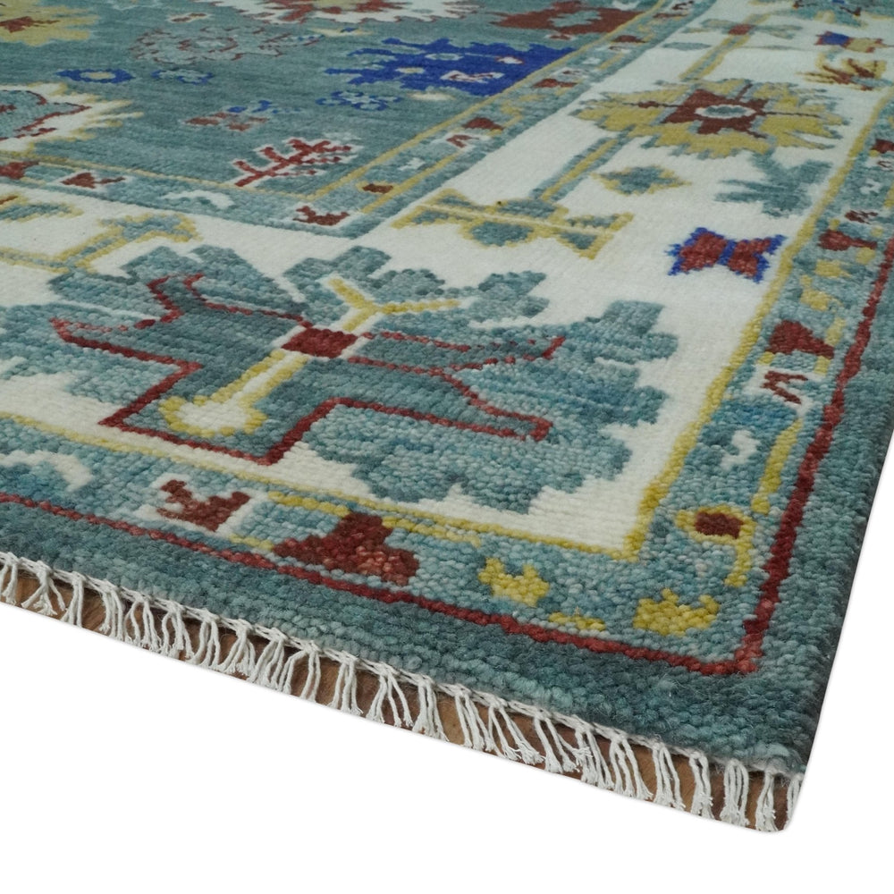Custom Made Blue and Ivory Colorful Hand knotted Traditional Oushak wool Area Rug